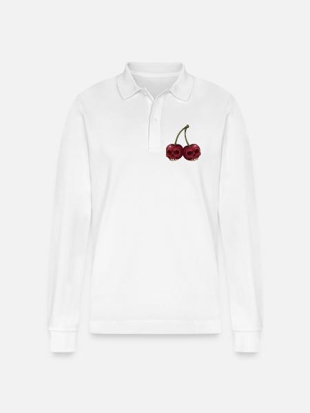 Cartoon Skull Cherries - Stanley/Stella Organic Unisex Long-Sleeved Polo Shirt Prepster - white