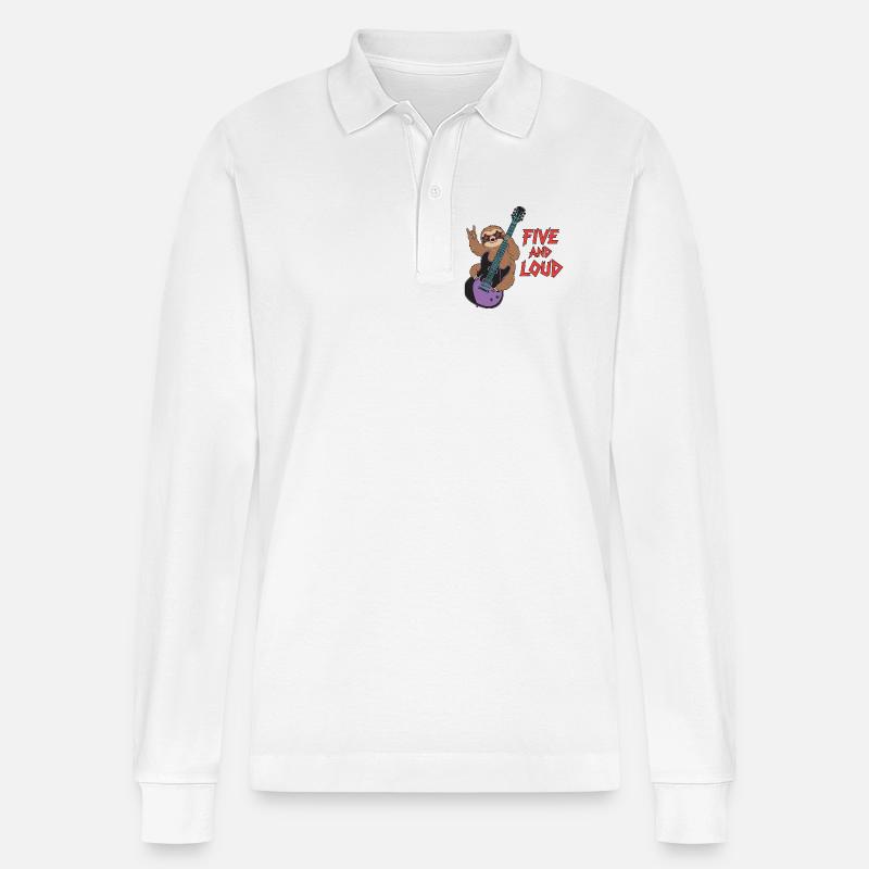Five And Loud Faultier Rocker - Stanley/Stella Unisex Bio-Langarm-Poloshirt Prepster - Weiß