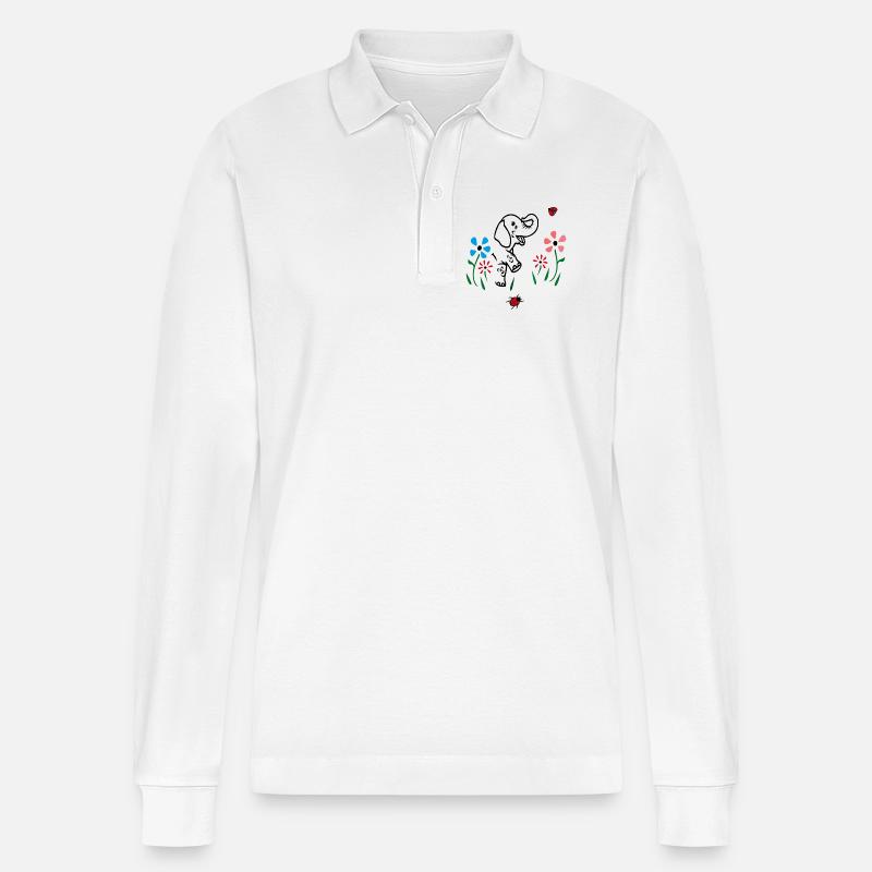 Elefant auf einer Blumenwiese - Stanley/Stella Unisex Bio-Langarm-Poloshirt Prepster - Weiß