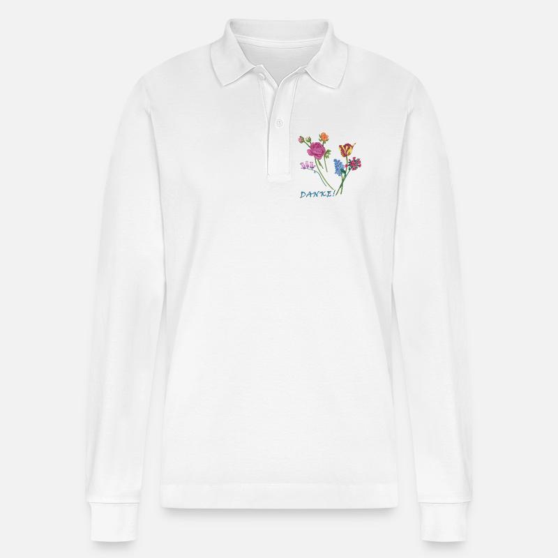 Danke mit einem Blumenstrauß  - Stanley/Stella Unisex Bio-Langarm-Poloshirt Prepster - Weiß
