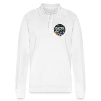 Schwarzes Loch Navi lustiger Spruch - Stanley/Stella Unisex Bio-Langarm-Poloshirt Prepster - Weiß - Vorne - Anna (173cm) & Nico (186cm)