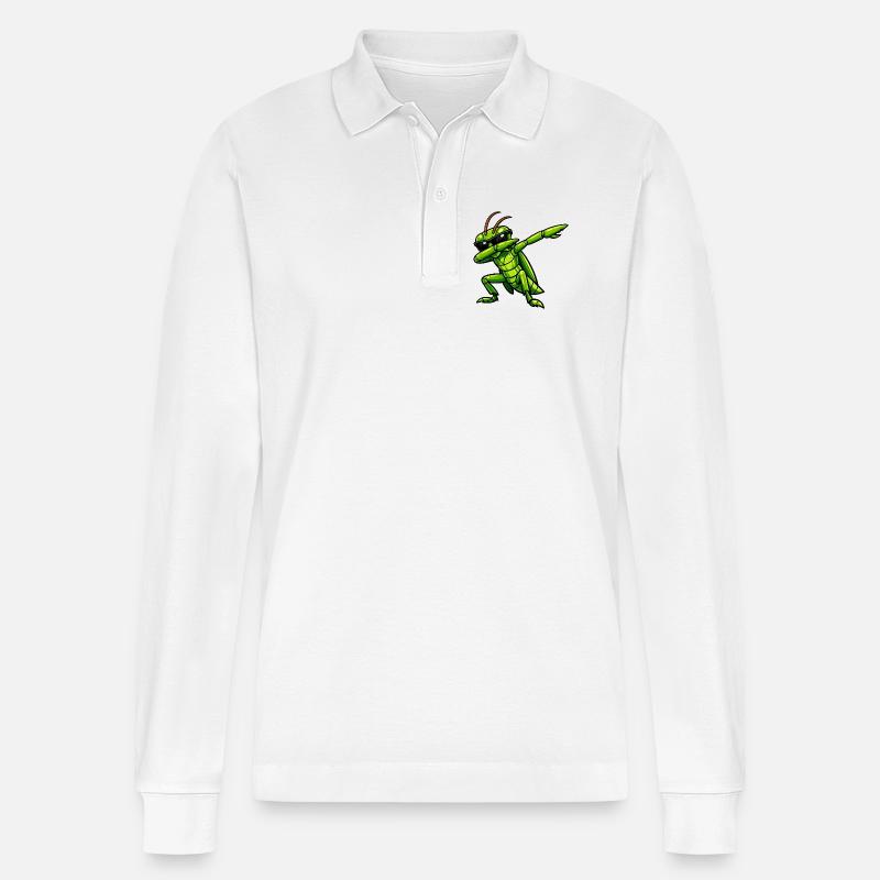 Dabbing Grashüpfer - Stanley/Stella Unisex Bio-Langarm-Poloshirt Prepster - Weiß