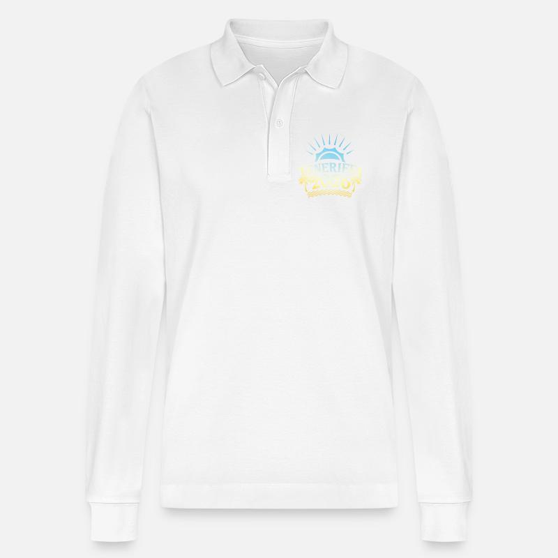 Teneriffa 2026 Bunt - Stanley/Stella Unisex Bio-Langarm-Poloshirt Prepster - Weiß
