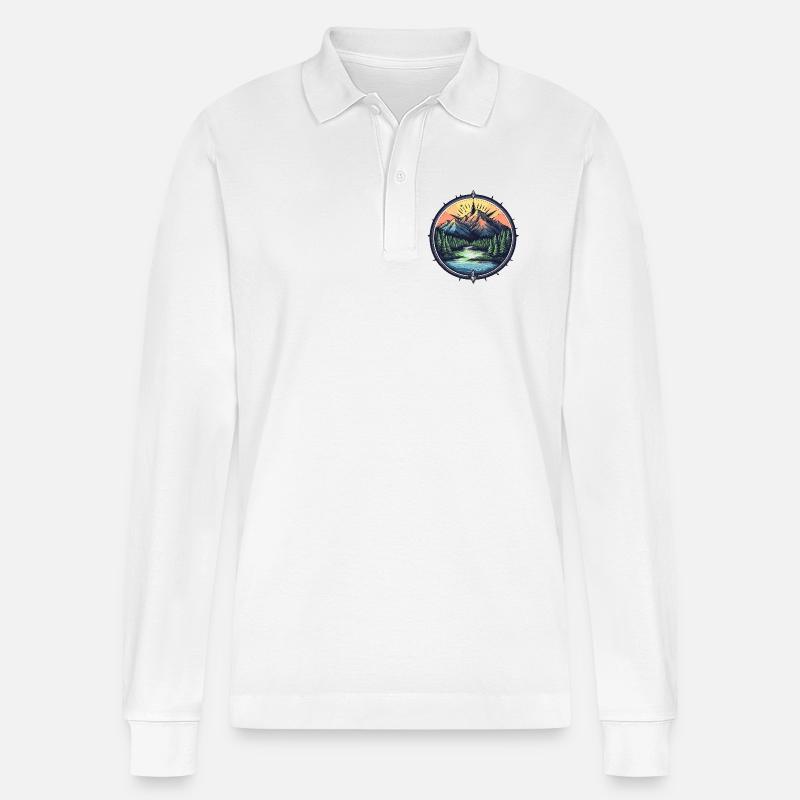Berge Kompass - Stanley/Stella Unisex Bio-Langarm-Poloshirt Prepster - Weiß
