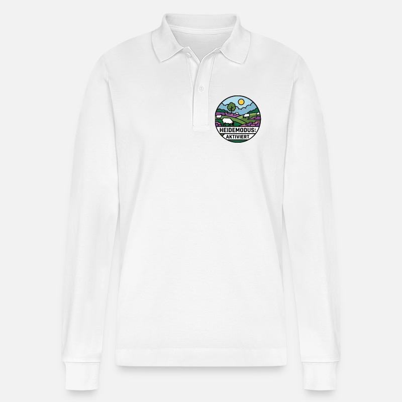Lüneburger Heide Heidemodus Aktiviert  - Stanley/Stella Unisex Bio-Langarm-Poloshirt Prepster - Weiß