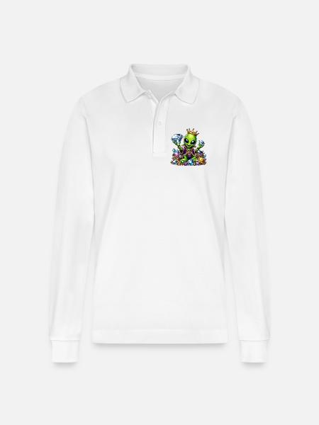 Alien Prince with Diamond Crowns - Stanley/Stella Organic Unisex Long-Sleeved Polo Shirt Prepster - white