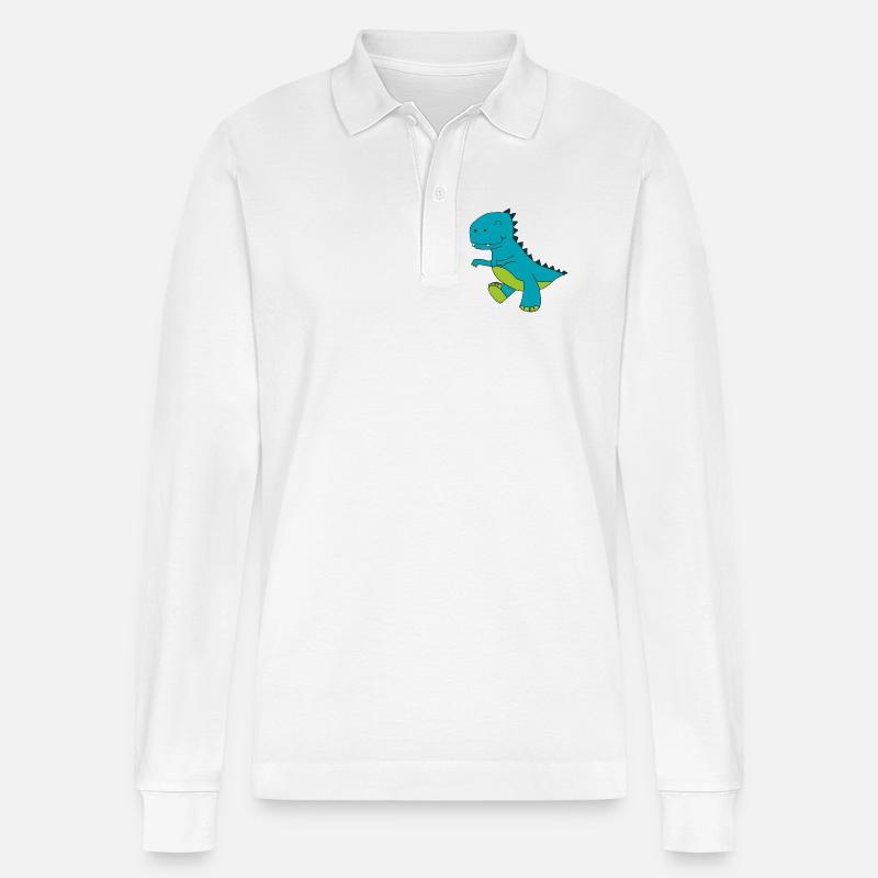 dino blau - Stanley/Stella Unisex Bio-Langarm-Poloshirt Prepster - Weiß