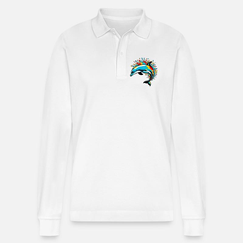 Delfin - Stanley/Stella Unisex Bio-Langarm-Poloshirt Prepster - Weiß