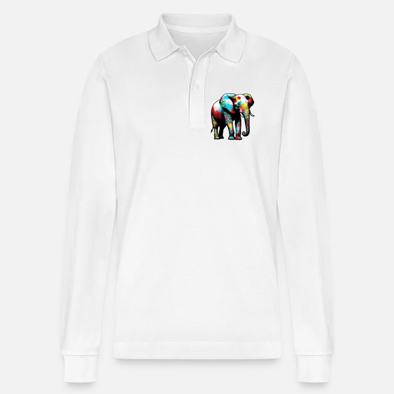 Elefant - Stanley/Stella Unisex Bio-Langarm-Poloshirt Prepster - Weiß