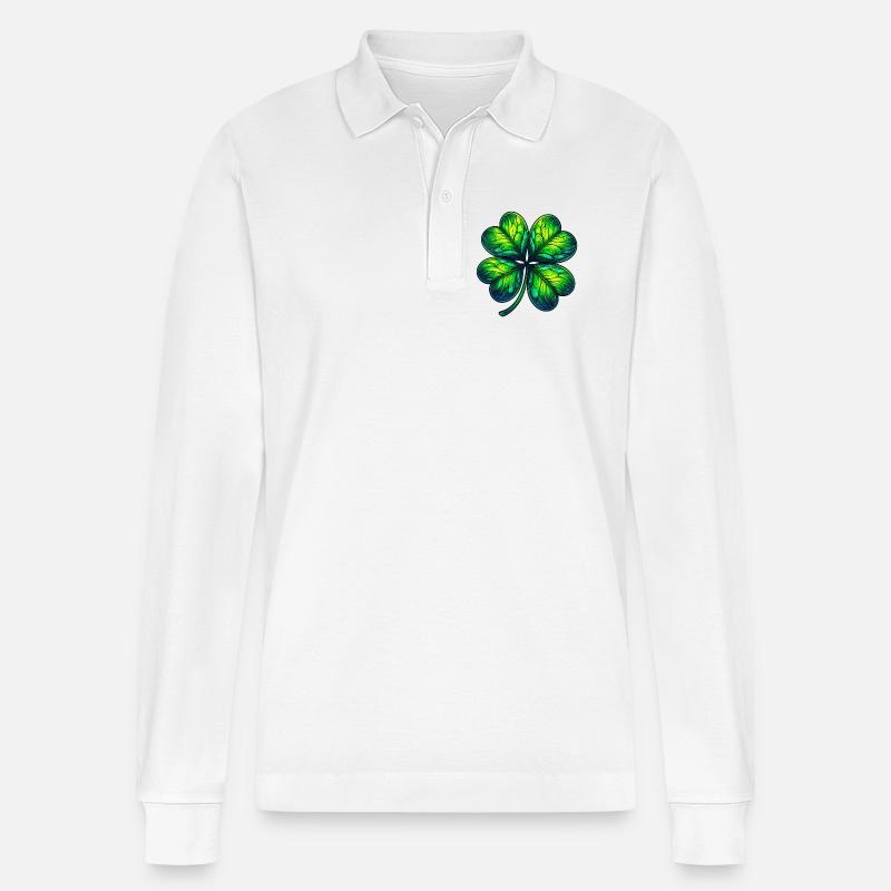 Vierblättriges Kleeblatt - Stanley/Stella Unisex Bio-Langarm-Poloshirt Prepster - Weiß