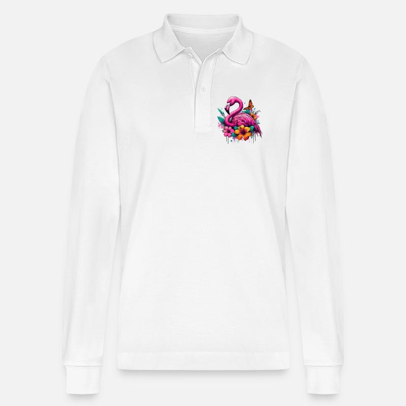 Flamingo - Stanley/Stella Unisex Bio-Langarm-Poloshirt Prepster - Weiß