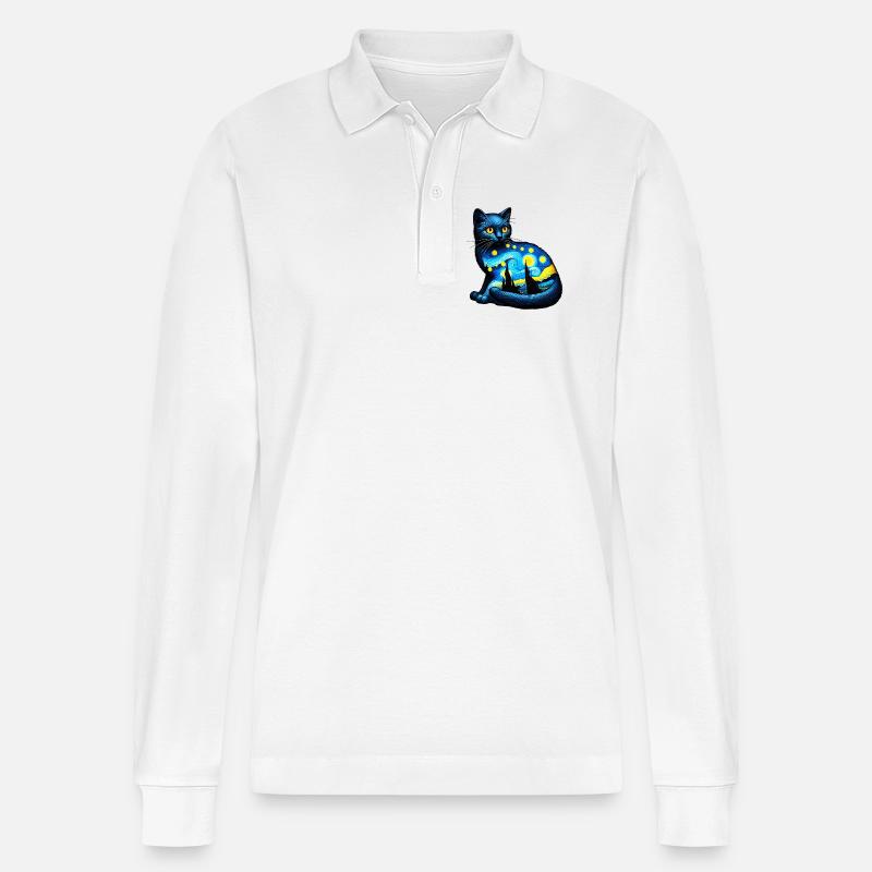 Katze - Stanley/Stella Unisex Bio-Langarm-Poloshirt Prepster - Weiß