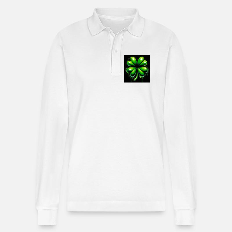Vierblättriges Kleeblatt - Stanley/Stella Unisex Bio-Langarm-Poloshirt Prepster - Weiß