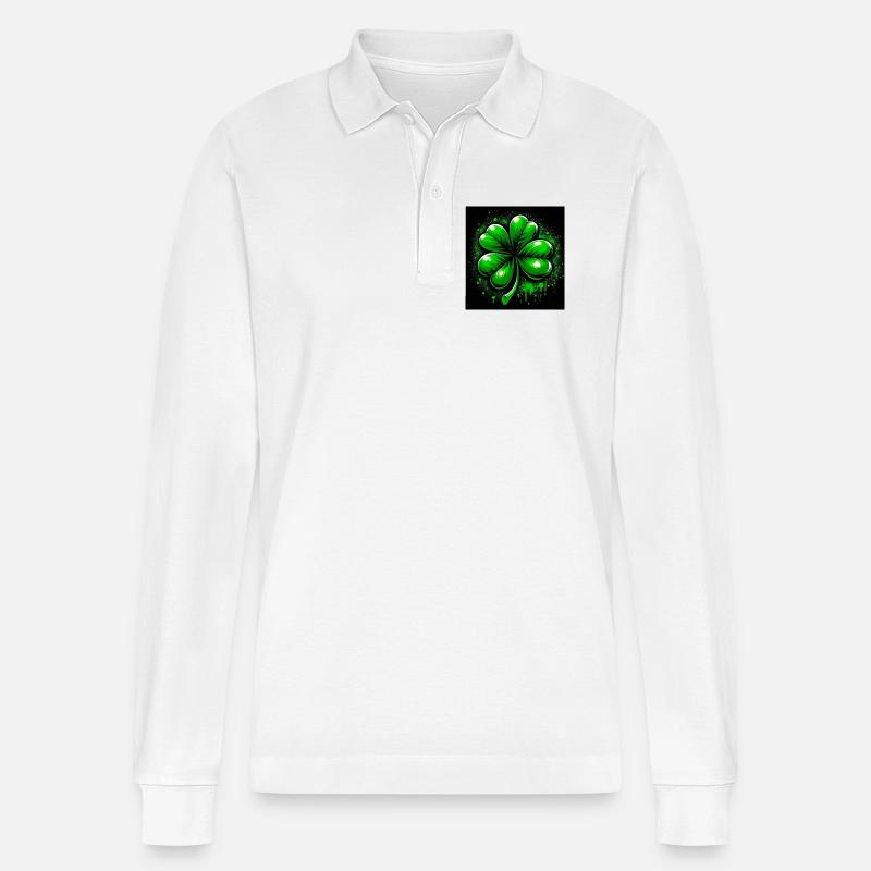Vierblättriges Kleeblatt - Stanley/Stella Unisex Bio-Langarm-Poloshirt Prepster - Weiß