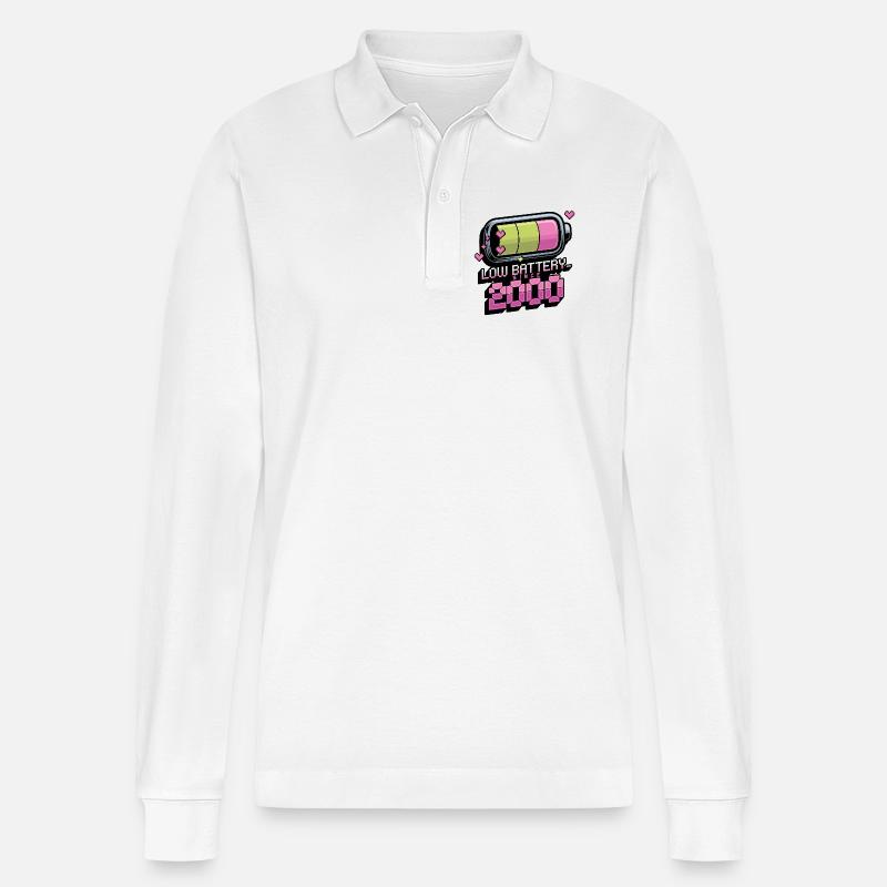 Y2K Retro – Low Battery Since 2000 - Stanley/Stella Unisex Bio-Langarm-Poloshirt Prepster - Weiß