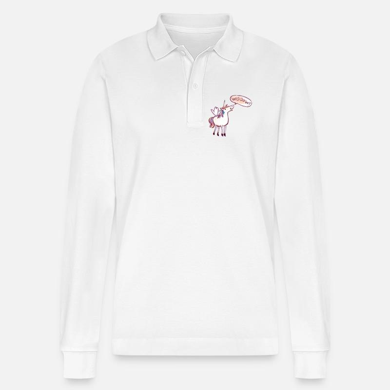 Einhorn Comic, wow, Staunt - Stanley/Stella Unisex Bio-Langarm-Poloshirt Prepster - Weiß