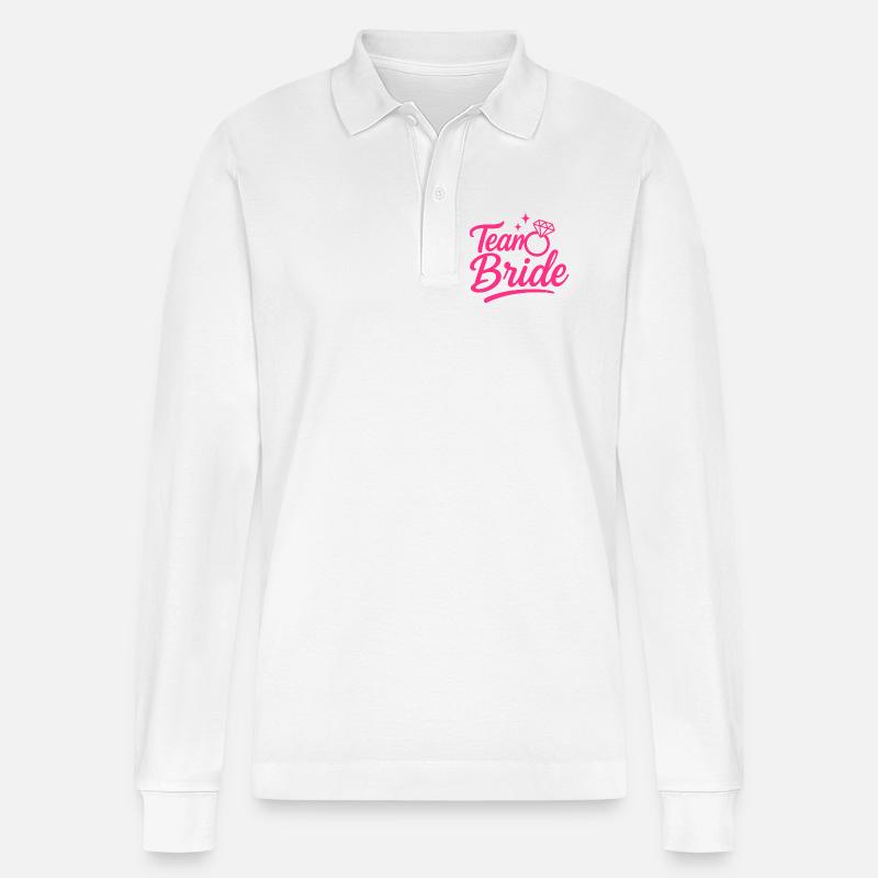 Team Bride Pink Ring Script - Stanley/Stella Unisex Bio-Langarm-Poloshirt Prepster - Weiß