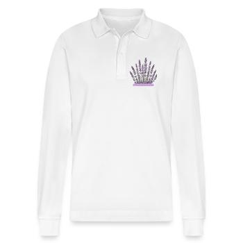 Lavendelblüten verrückt nach Lavendel - Stanley/Stella Unisex Bio-Langarm-Poloshirt Prepster - Weiß - Vorne - Anna (173cm) & Nico (186cm)