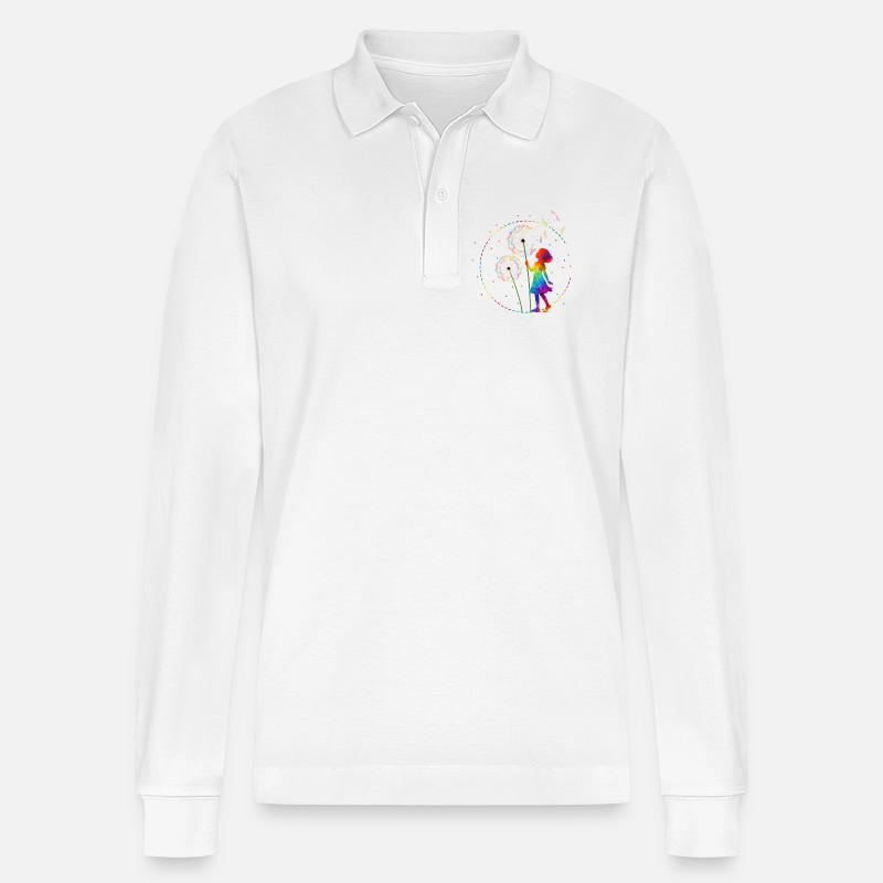 Regenbogen Mädchen mit Pusteblume - Stanley/Stella Unisex Bio-Langarm-Poloshirt Prepster - Weiß