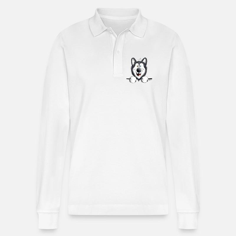 Neugieriger Husky - Stanley/Stella Unisex Bio-Langarm-Poloshirt Prepster - Weiß