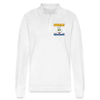 Smile is the best Medicine - Stanley/Stella Organic Unisex Long-Sleeved Polo Shirt Prepster - white - Front - Anna (173cm) & Nico (186cm)