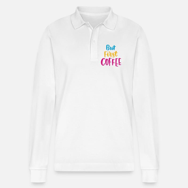 Aber erster Kaffee - Stanley/Stella Unisex Bio-Langarm-Poloshirt Prepster - Weiß