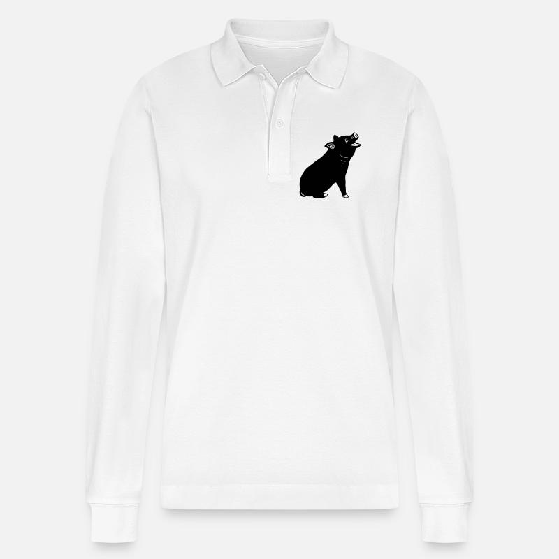 Logo de cochon joyeux Image d’ombre - Polo à manches longues bio PREPSTER Stanley/Stella Unisexe - blanc