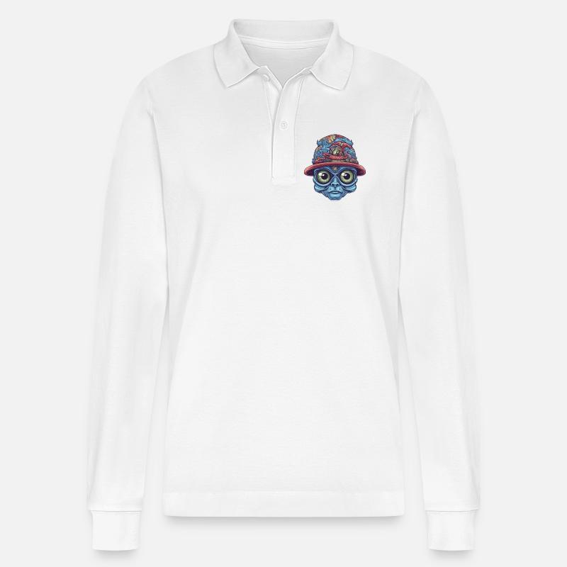 Psychedelischer Alien - Stanley/Stella Unisex Bio-Langarm-Poloshirt Prepster - Weiß