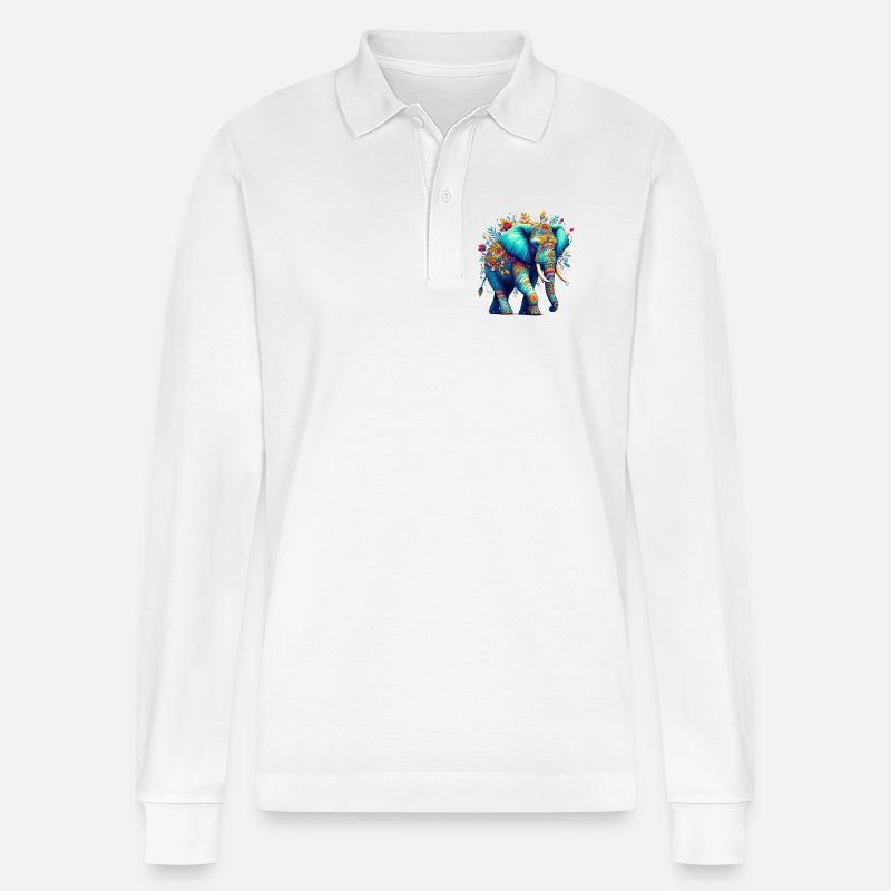 Elefant - Stanley/Stella Unisex Bio-Langarm-Poloshirt Prepster - Weiß