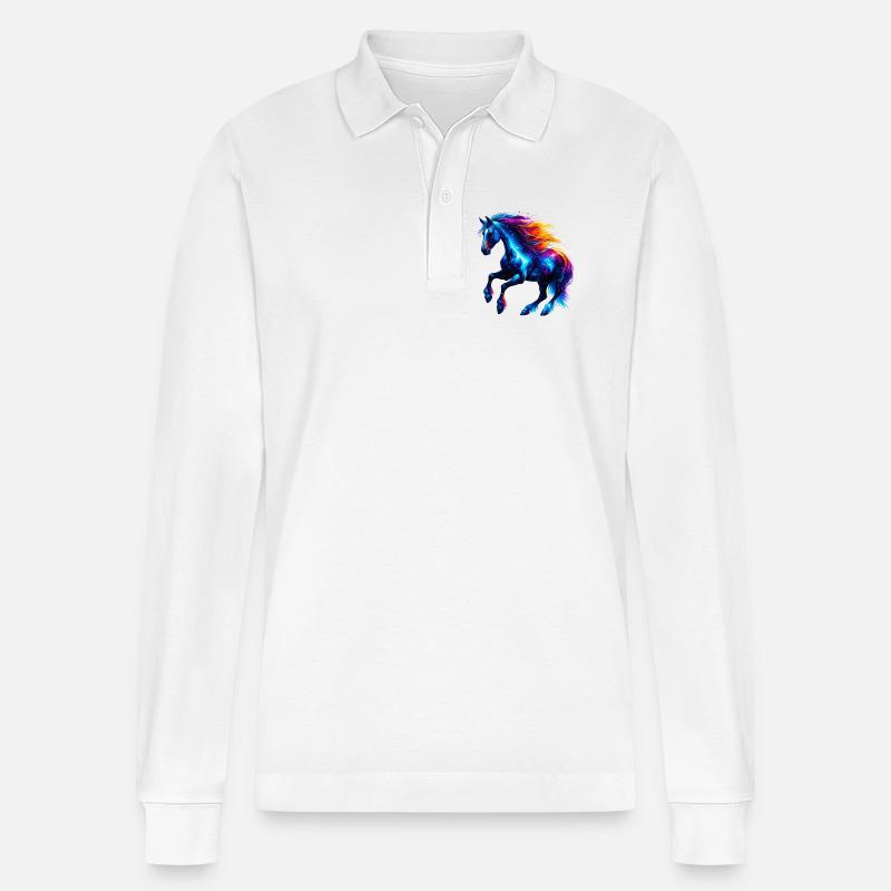 Pferd - Stanley/Stella Unisex Bio-Langarm-Poloshirt Prepster - Weiß