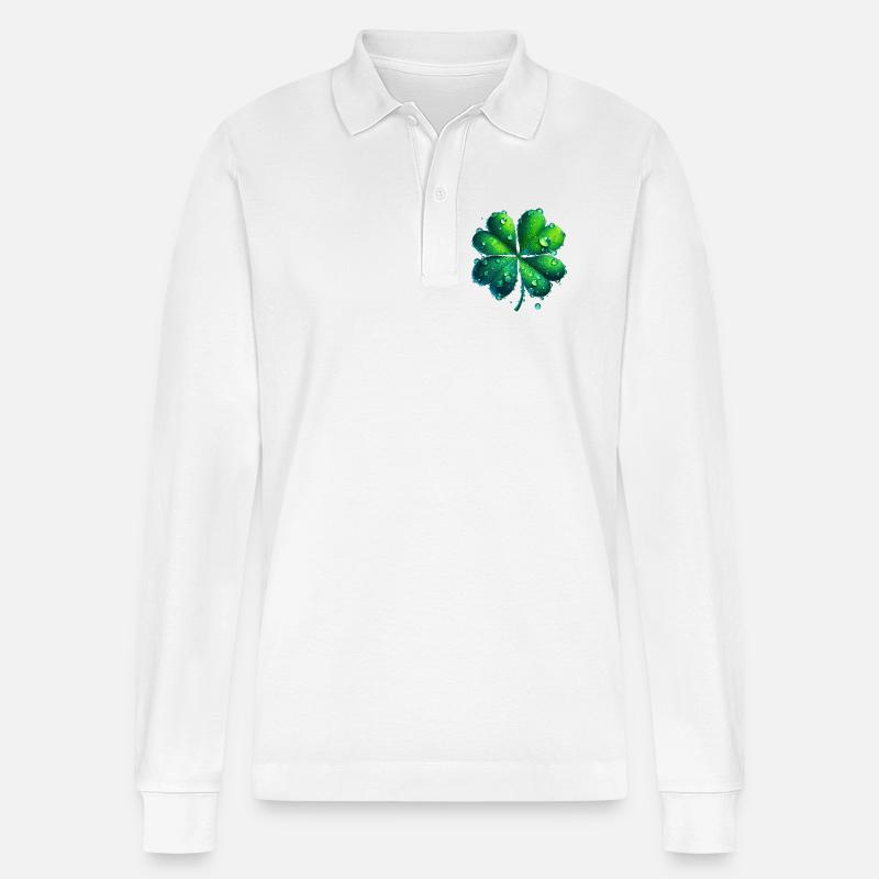 Vierblättriges Kleeblatt - Stanley/Stella Unisex Bio-Langarm-Poloshirt Prepster - Weiß