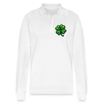 Four-leaf clover - Stanley/Stella Organic Unisex Long-Sleeved Polo Shirt Prepster - white - Front - Anna (173cm) & Nico (186cm)