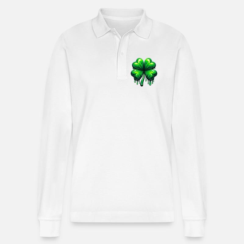 Vierblättriges Kleeblatt - Stanley/Stella Unisex Bio-Langarm-Poloshirt Prepster - Weiß