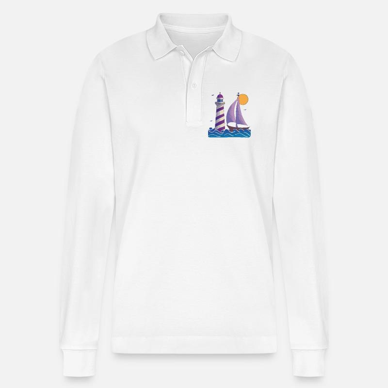 Leuchtturm mit Boot - Stanley/Stella Unisex Bio-Langarm-Poloshirt Prepster - Weiß