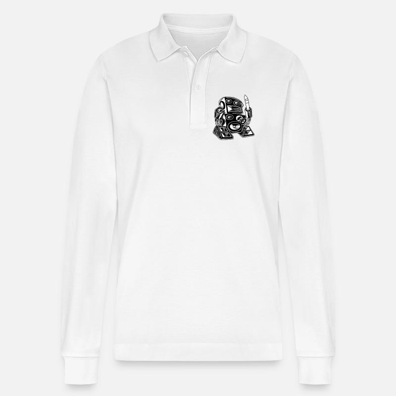 Techno-Robot - Stanley/Stella Unisex Bio-Langarm-Poloshirt Prepster - Weiß