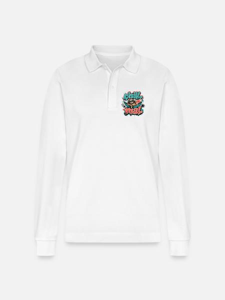 Chill Times Cool Sloth Graffiti Design - Stanley/Stella Organic Unisex Long-Sleeved Polo Shirt Prepster - white