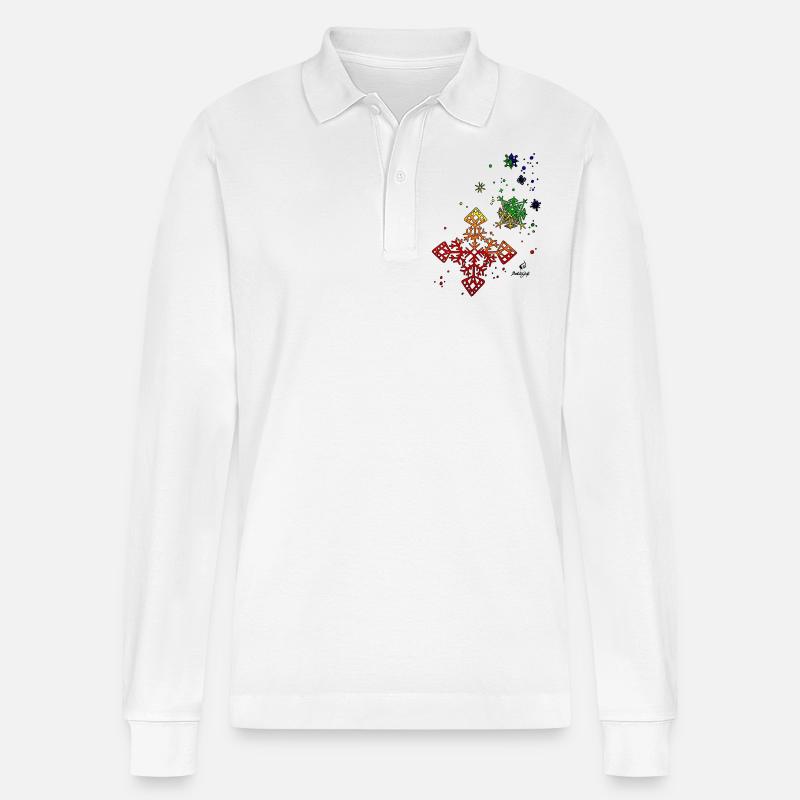 Regenbogenschneeflocken - Stanley/Stella Unisex Bio-Langarm-Poloshirt Prepster - Weiß