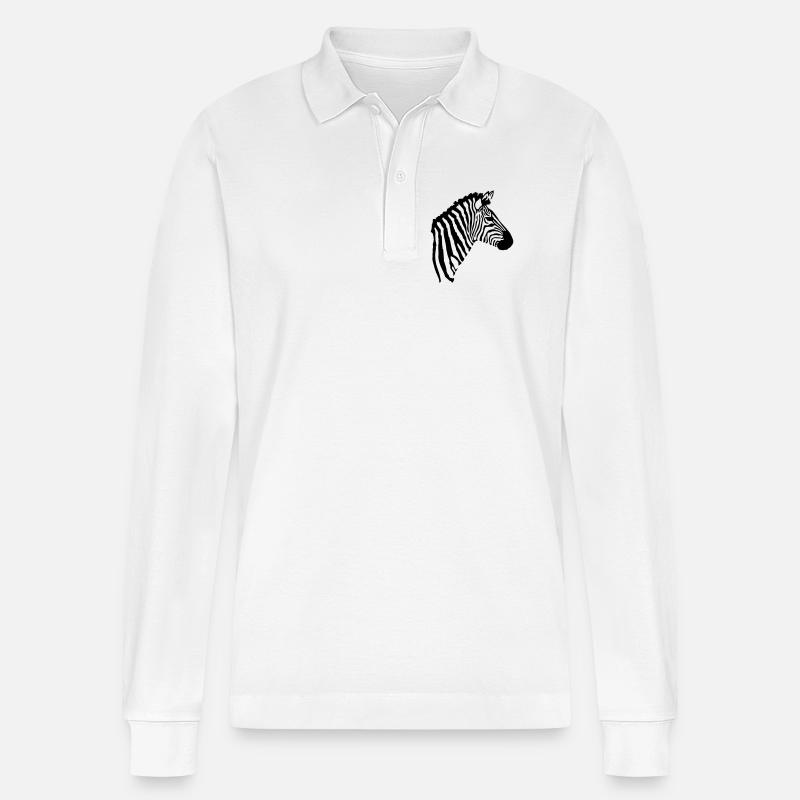Zebra Kopf - Stanley/Stella Unisex Bio-Langarm-Poloshirt Prepster - Weiß
