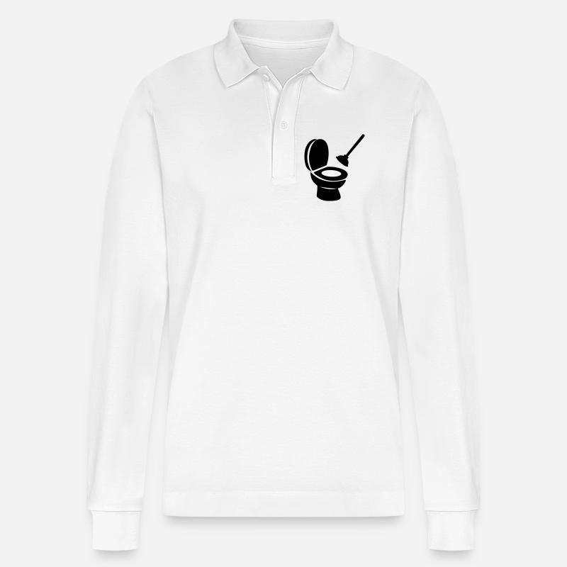 Toilette mit Entblocker - Stanley/Stella Unisex Bio-Langarm-Poloshirt Prepster - Weiß