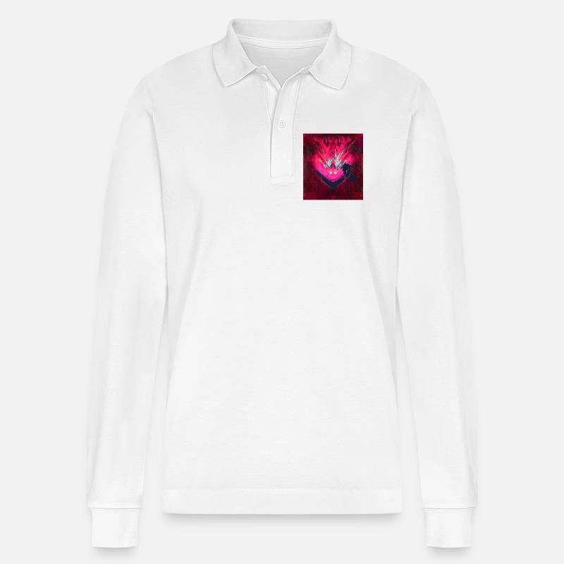 Neon Herz im Dunkelrot - Stanley/Stella Unisex Bio-Langarm-Poloshirt Prepster - Weiß