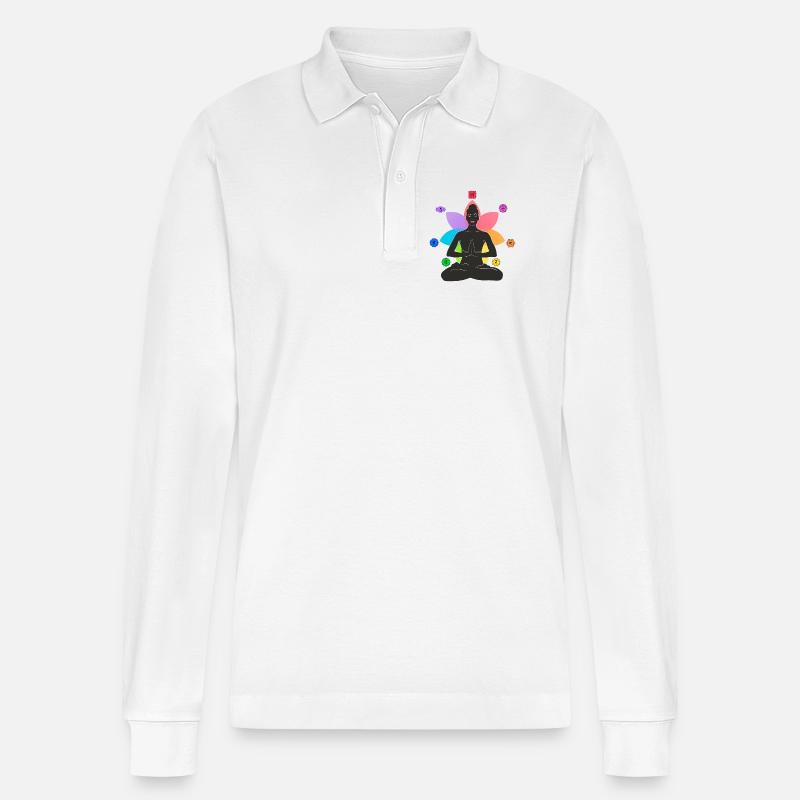 7 Chakren - Stanley/Stella Unisex Bio-Langarm-Poloshirt Prepster - Weiß