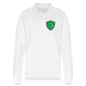Roi du football. Pour papa, papy. Récompense foot - Polo à manches longues bio PREPSTER Stanley/Stella Unisexe - blanc - Devant - Anna (173cm) & Nico (186cm)