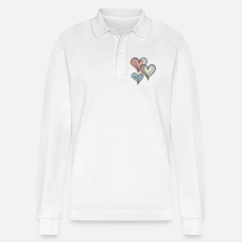 Pastellherzen Linienkunst - Stanley/Stella Unisex Bio-Langarm-Poloshirt Prepster - Weiß