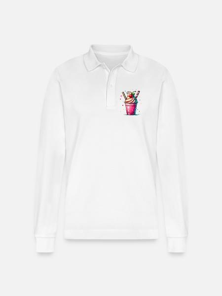 Seductive Cherry Dreams: Cherry Milkshake - Stanley/Stella Organic Unisex Long-Sleeved Polo Shirt Prepster - white