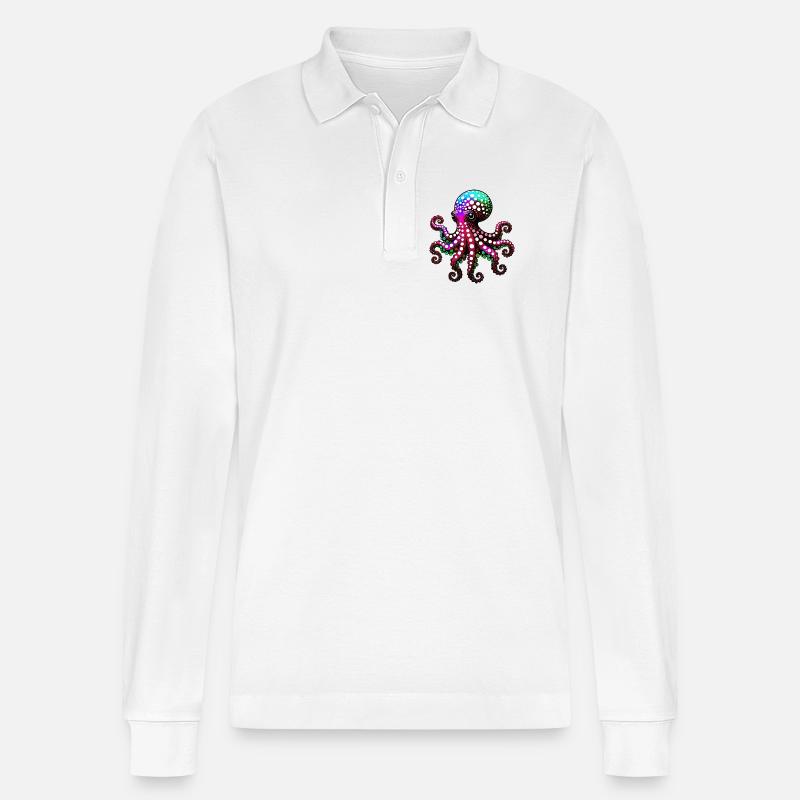 Krake - Stanley/Stella Unisex Bio-Langarm-Poloshirt Prepster - Weiß