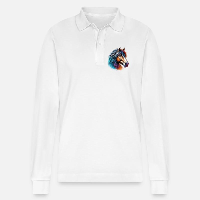 Pferd - Stanley/Stella Unisex Bio-Langarm-Poloshirt Prepster - Weiß