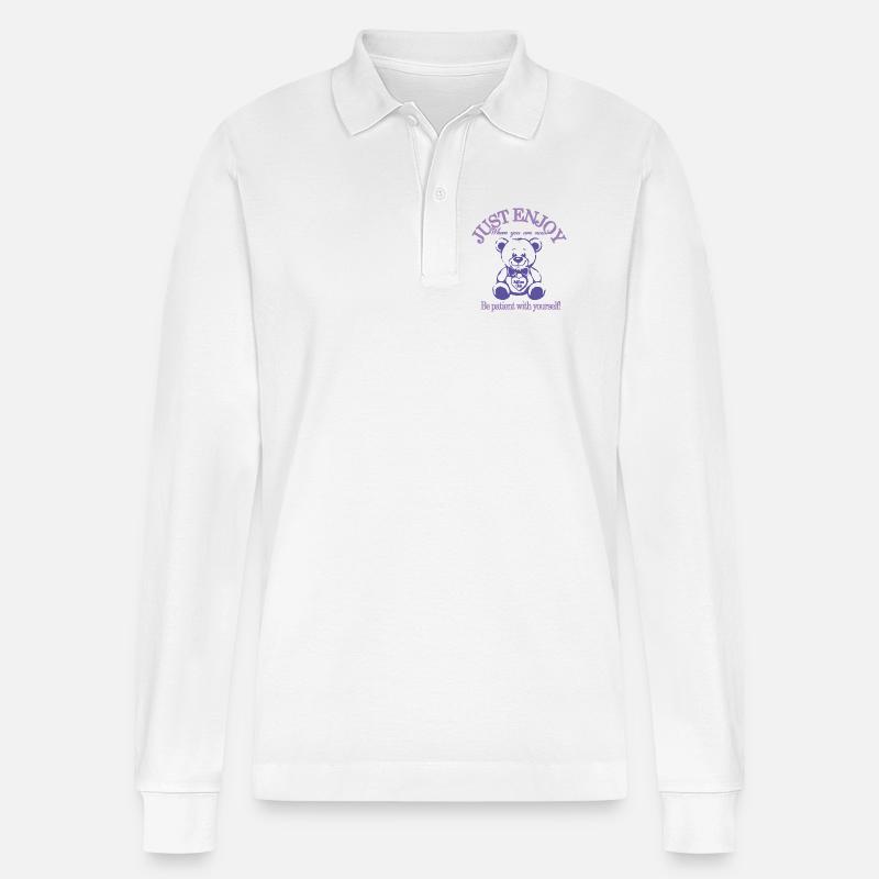 Just Enjoy – Beruhigender Teddybär - Stanley/Stella Unisex Bio-Langarm-Poloshirt Prepster - Weiß