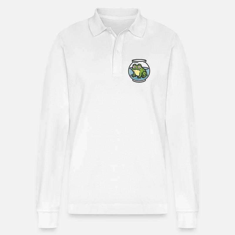 Frog in a Bowl - Stanley/Stella Organic Unisex Long-Sleeved Polo Shirt Prepster - white