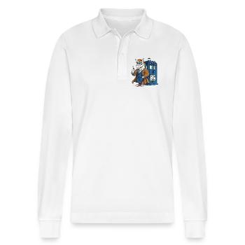 Zeitreisendes Einhorn - Stanley/Stella Unisex Bio-Langarm-Poloshirt Prepster - Weiß - Vorne - Anna (173cm) & Nico (186cm)