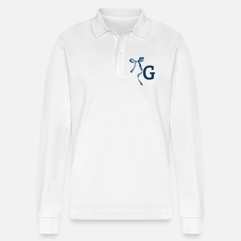 Monogramm g Geschenkidee - Stanley/Stella Unisex Bio-Langarm-Poloshirt Prepster - Weiß